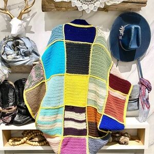 Artisan Patchwork boho cocoon kimono cover up w shabby chic granny cabin vibe